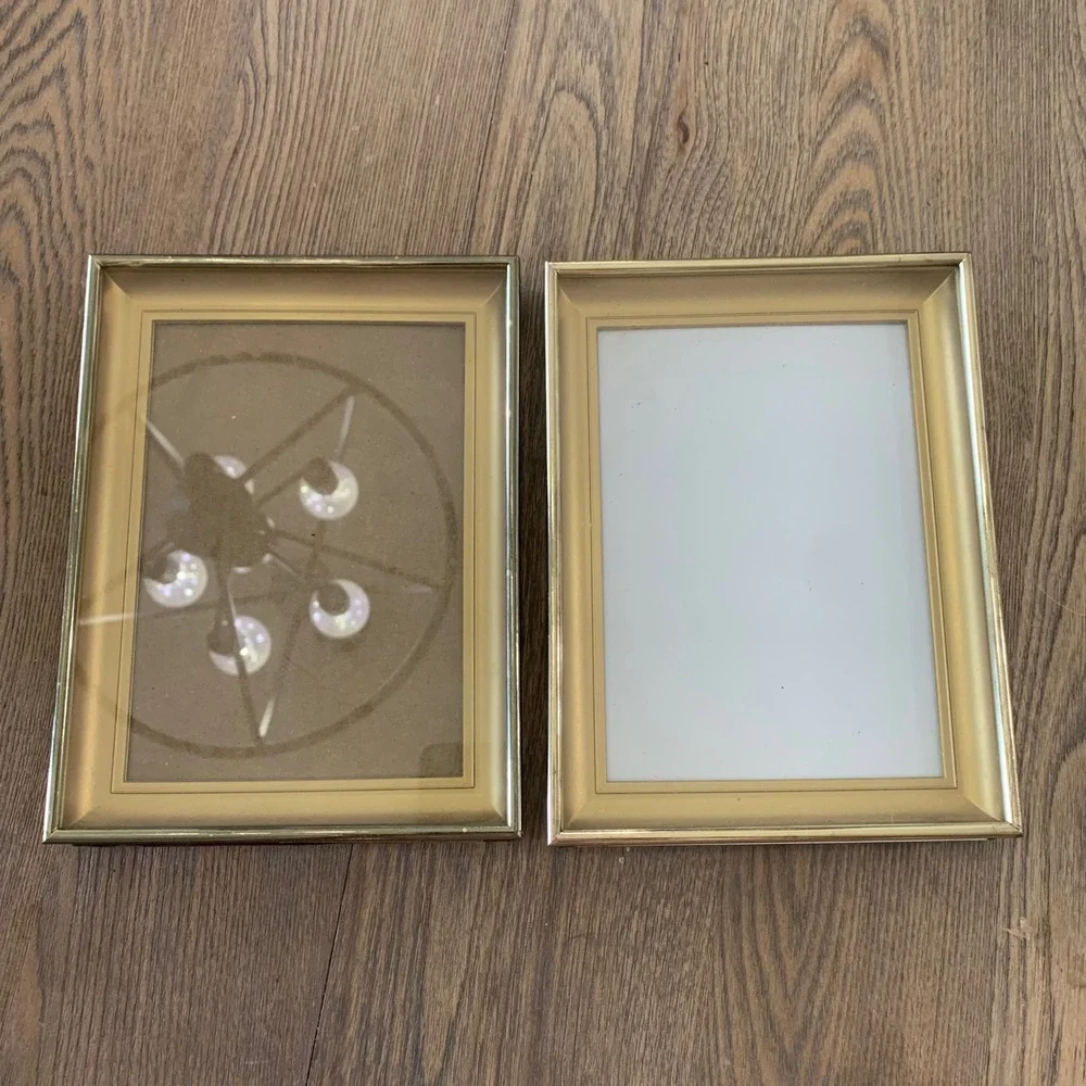 Vintage Gold Tone Metal 5x7 Photo Frames Set of 2 Embossed Border Velvet Back